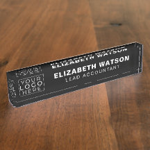 デスクモダン用の黒会社ロゴ名プレート