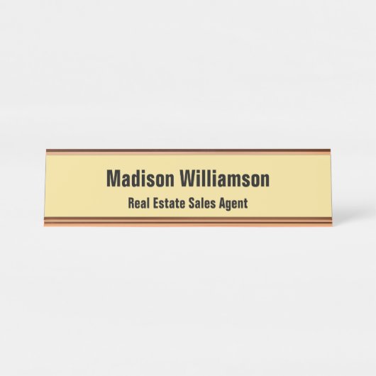 デスク名のプレートモダン、クラッシーブラックと金ゴールド デスクネームプレート (正面)