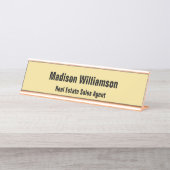 デスク名のプレートモダン、クラッシーブラックと金ゴールド デスクネームプレート (正面)