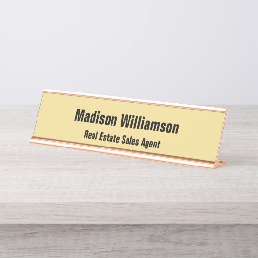 デスク名のプレートモダン、クラッシーブラックと金ゴールド デスクネームプレート (正面)