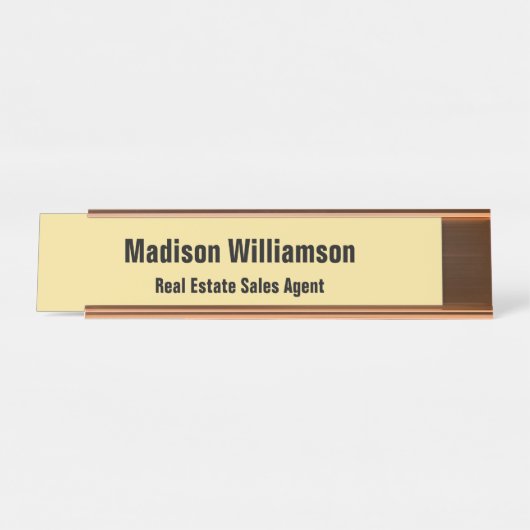デスク名のプレートモダン、クラッシーブラックと金ゴールド デスクネームプレート (正面)