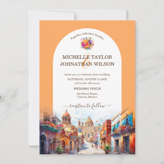 デスティナカラフルントウェディングメキシコフラワーズフィエスタ 招待状 (正面)