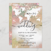 デスティナモダンントウェディングワールドマップウォーターカラー 招待状 (正面/裏面)