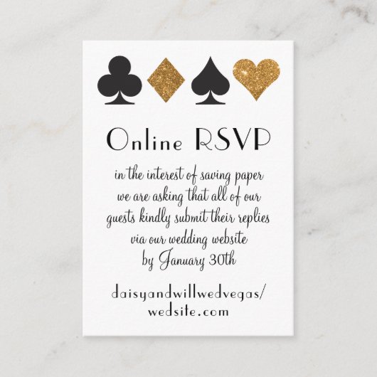デスティニラスベガス結婚のオンラインRSVP金ゴールドグリッター エンクロージャーカード (正面)