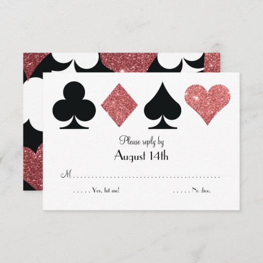 デスティニラスベガス結婚の応答バラ金ゴールドグリッター 出欠カード (正面/裏面)