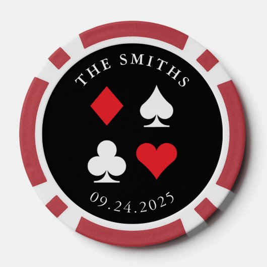 デスティニーパーソナライズされた結婚式の引き出物ギフトブラックレッド ポーカーチップ (裏面)