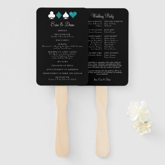 デスティニーベガスティール（緑がかった色）グリッター結婚式 プログラムファン ハンドファン (正面&裏面)