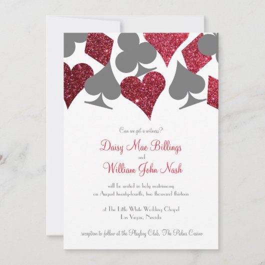 デスティニーベガスレッド&グレーフェイクグリッター結婚ズ 招待状 (正面)