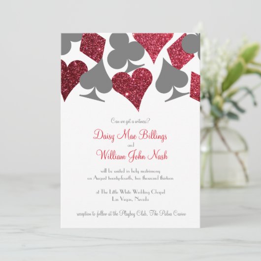 デスティニーベガスレッド&グレーフェイクグリッター結婚ズ 招待状 (スタンド正面)