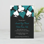 デスティニーラスベガスウェディングアクトティール（緑がかった色）ブルーグリッター 招待状 (スタンド正面)