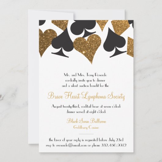 デスティニーラスベガスカジノパーティーフェイク金ゴールドグリッター 招待状 (正面)