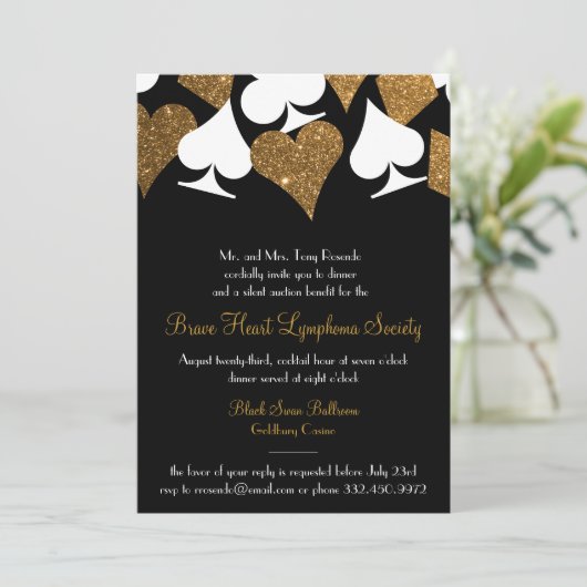 デスティニーラスベガスカジノパーティーフェイク金ゴールドグリッター 招待状 (スタンド正面)