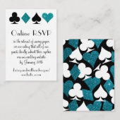 デスティニーラスベガス結婚のオンラインRSVPティール(緑がかった色)グリッター エンクロージャーカード (正面/裏面)