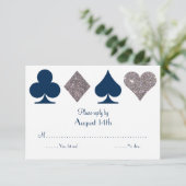 デスティニー結婚・ベガスのリプライ・カードネイビー・ブルー・シルバー 出欠カード (スタンド正面)