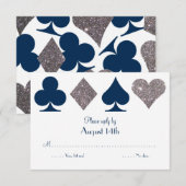 デスティニー結婚・ベガスのリプライ・カードネイビー・ブルー・シルバー 出欠カード (正面/裏面)