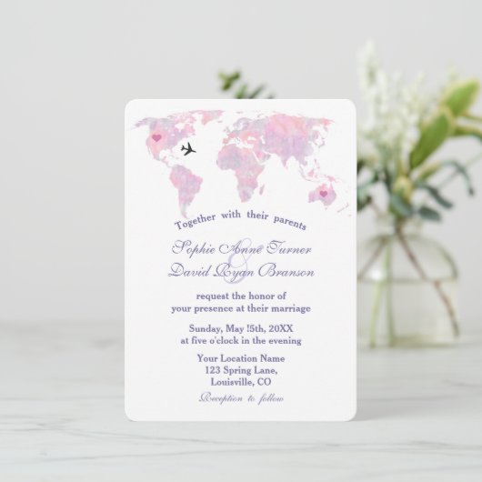 デスティネーエレガントションウェディングウォーターカラーワールドマップ 招待状 (スタンド正面)