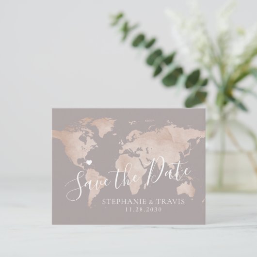 デスティネーションウェディング日付の保存の地図 案内ポストカード (スタンド正面)