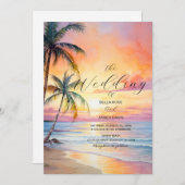 デスティネーションサンセットビーチ結婚式招待状 招待状 (正面/裏面)