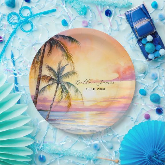 デスティネーションサンセットビーチ結婚式 ペーパープレート (パーティー)