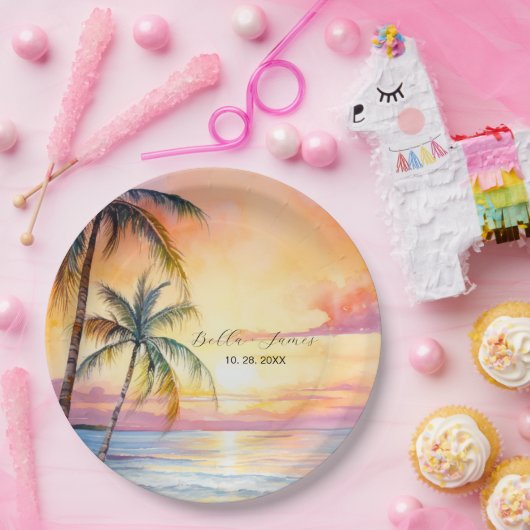 デスティネーションサンセットビーチ結婚式 ペーパープレート (パーティー)