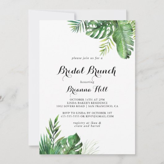 デスティネーショントロピカルブライダルブランチブライダルシャワー 招待状 (正面)