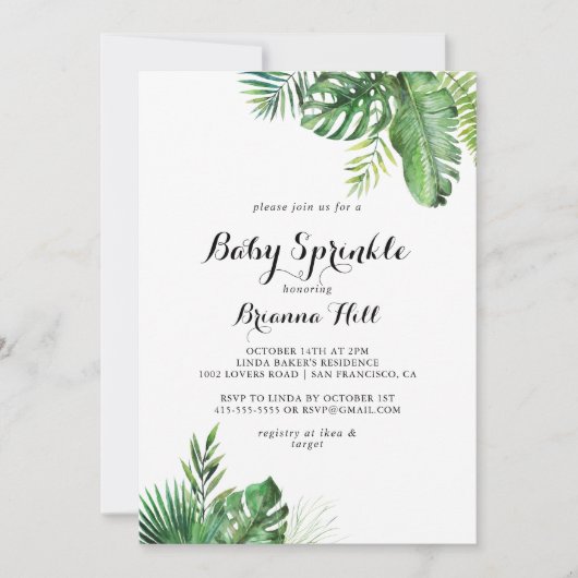 デスティネーション熱帯緑のベビー散布 招待状 (正面)