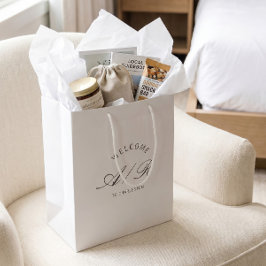 デスティネーション+ウェディング+エレガント+ホワイト+ウェルカムバッグ ミディアムペーパーバッグ