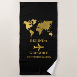 デスティネーション・ウェディング・ワールドパスポート ブラックゴールド ビーチタオル