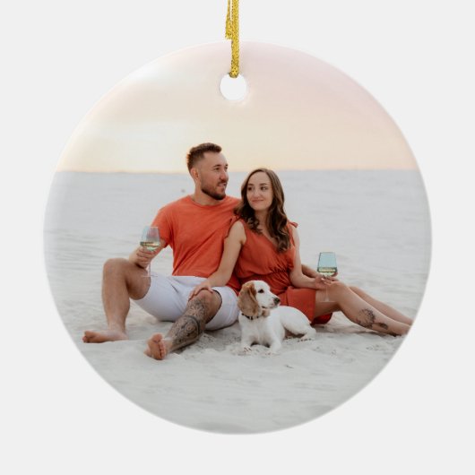 デスティンパーソナライズされたビーチ旅行写真の背面 セラミックオーナメント (裏面)