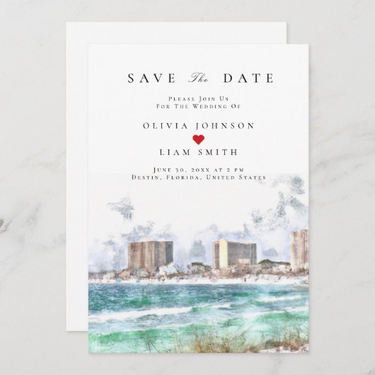 デスティンフロリダの水の色の日付の結婚保存 招待状 (正面/裏面)