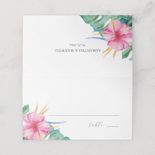 デスティン結婚座席表熱帯ピンク色の花 プレイスカード (外部開封)