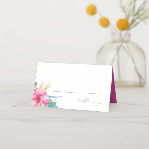 デスティン結婚座席表熱帯ピンク色の花 プレイスカード