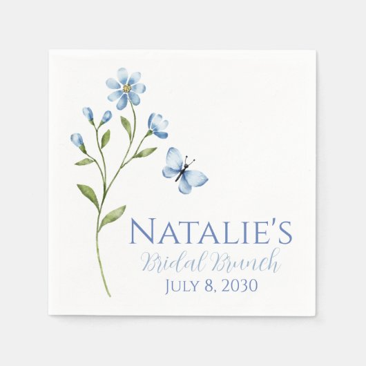 デスティー ブルー ワイルドフラワー カスタマイズ ブライダルシャワー スタンダードカクテルナプキン (正面)