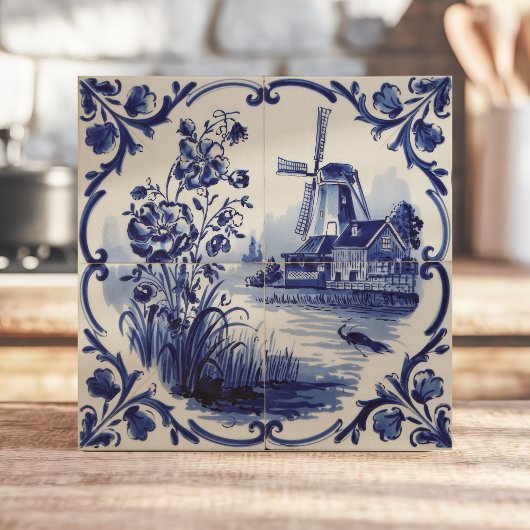 デストレ伝統的フトウェア風車とフローラ タイル