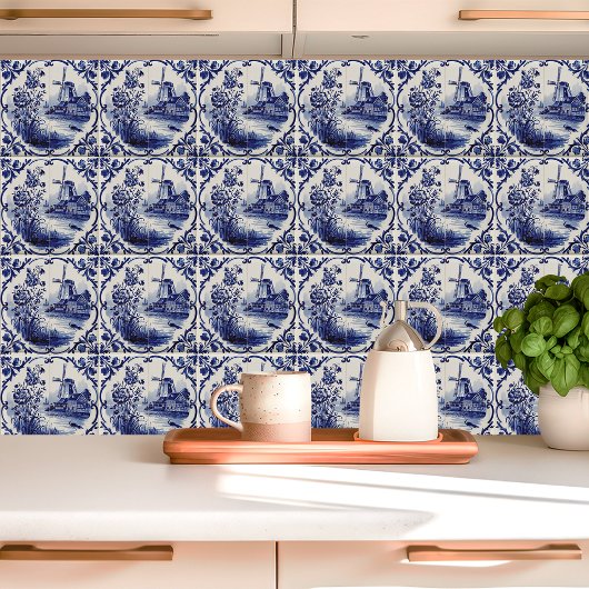 デストレ伝統的フトウェア風車とフローラ タイル