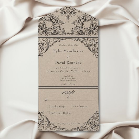 デスブラックビクトリアンタンNoディナーまで オールインワン招待状