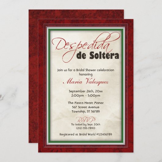 デスペディダデソルテラメキシコテーマブライダルシャワー 招待状 (正面/裏面)