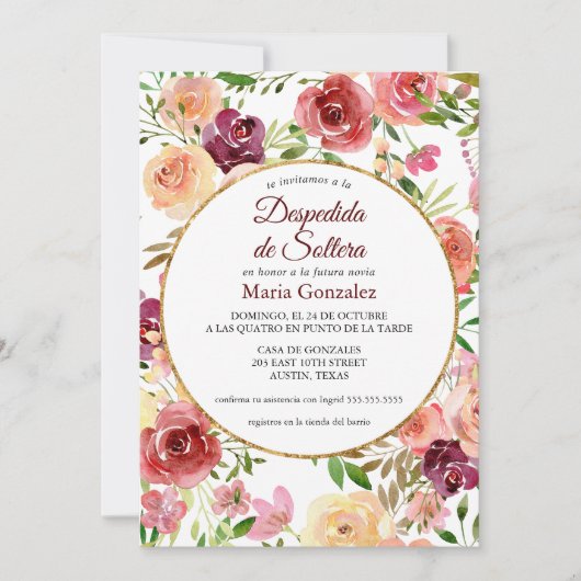 デスペディダデソルテラロサススペインのブライダルシャワー 招待状 (正面)