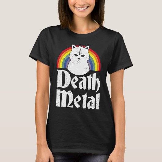デスメタル 猫 レインボー Tシャツ (正面)