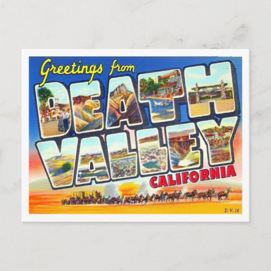 デス・バレー、カリフォルニアヴィンテージビッグ・レターズ ポストカード (正面)