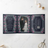 デスDo私たちパートバラブルー結婚ゴシックのQRコード 三つ折り招待状 (内部)