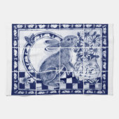 デダムブルーホワイトキュートバニーラビット素朴 キッチンタオル (横)