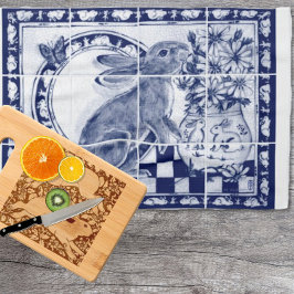 デダムブルーホワイトキュートバニーラビット素朴 キッチンタオル