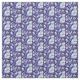 デダムブルー&ホワイトラビット、鳥デザイナーファブリック ファブリック