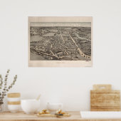 デダムマサチューセッツ1876アンティークパノラママップ ポスター (キッチン)