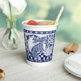 デダムラビットバニーダークブルーホワイトキュートタイルアート 紙コップ