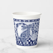 デダムラビットバニーダークブルーホワイトキュートタイルアート 紙コップ (裏面)