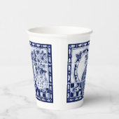 デダムラビットバニーダークブルーホワイトキュートタイルアート 紙コップ (右)