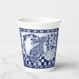 デダムラビットバニーダークブルーホワイトキュートタイルアート 紙コップ