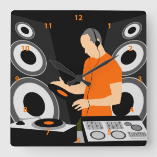 デッキのDJの回転のビニール スクエア壁時計